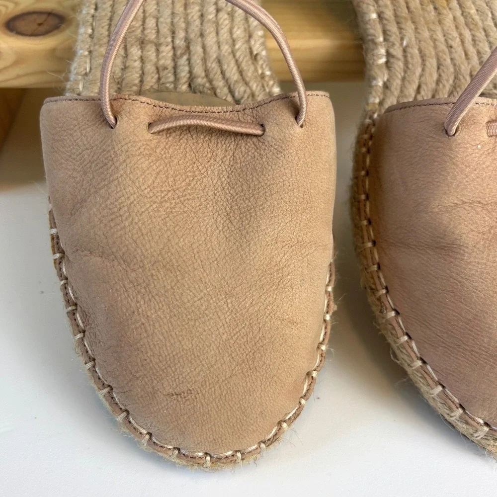 Eileen Fisher Blush Leather Lace Up Espadrille Flats Women's 7.5 Minimalist Luxe